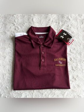 Salisbury University Polo Shirt Mens Large Maroon Under Armour Seagulls Logo NWT